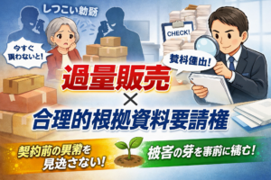 イメージ：合理的根拠資料要請権を「過量販売」にも拡大すべき理由　　　　　　　－“契約前の異常”を見逃さない制度へ－